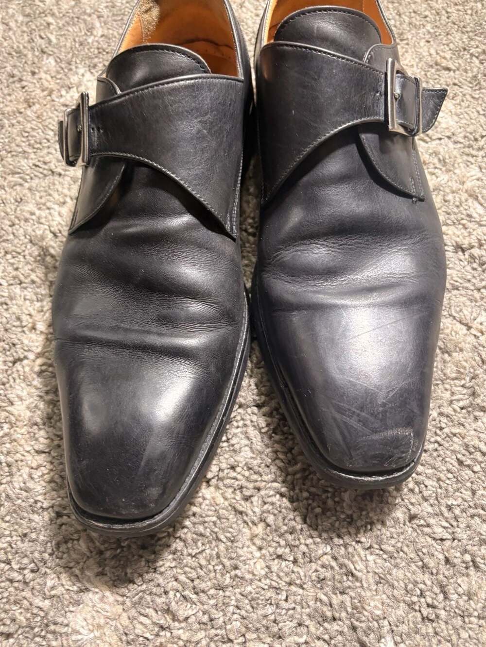 Paul Fredrick Men's Black Leather Monk Strap Shoes with Vibram Soles - Picture 4 of 10